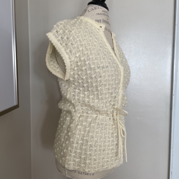 🎉True Vintage ✌️ivory 1970s hippie style button down tie waist knit sweater - Picture 4 of 12